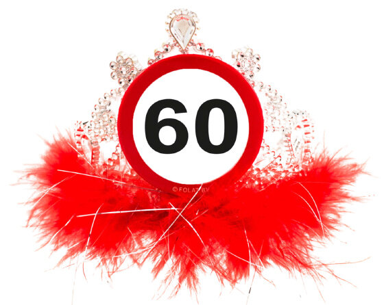 tiara &#039;verkeersbord 60 jaar&#039; rood/zilver one-size