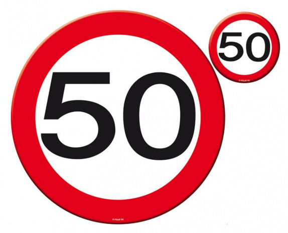 placemat/onderzetter set verkeersbord 50 rood/wit 8-delig