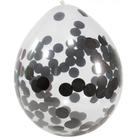 confettiballonnen 30 cm latex transparant/zwart 4 stuks