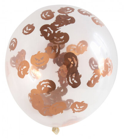 confetti ballon pompoen 30 cm latex transparant/oranje