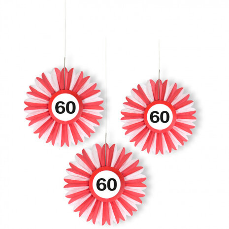 honeycomb verkeersbord 60 jaar 21,5 x 12,5 cm rood/wit 3 stuks