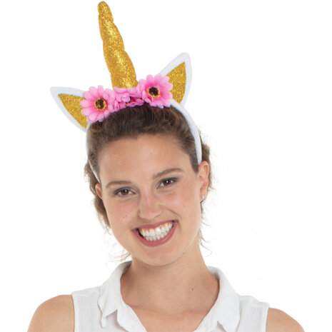 tiara eenhoorn polyester goud/roze one-size