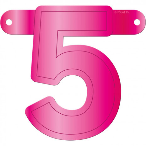 slingerbanner &quot;5&quot; 12,5 x 11 cm karton roze