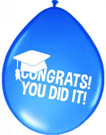 ballonnen &#039;congrats you did it&#039; 30 cm blauw 8 stuks