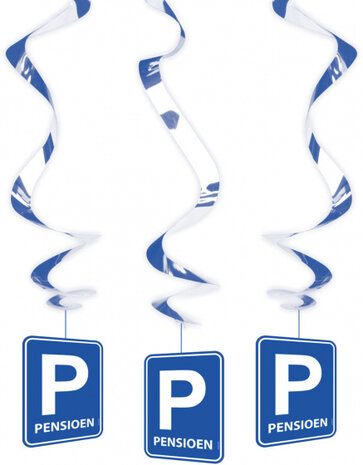 hangdecoratie pensioen 14,5 cm papier blauw 3 stuks