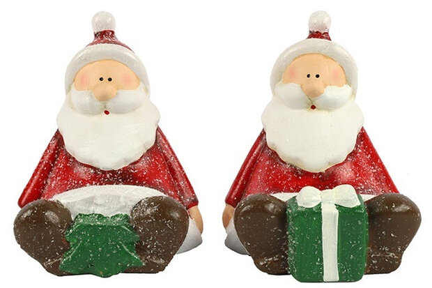 kerstfiguur Kerstman zittend 12,5 cm keramiek rood