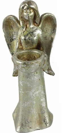 theelichthouder Engel Ashriel 11,5 cm keramiek zilver