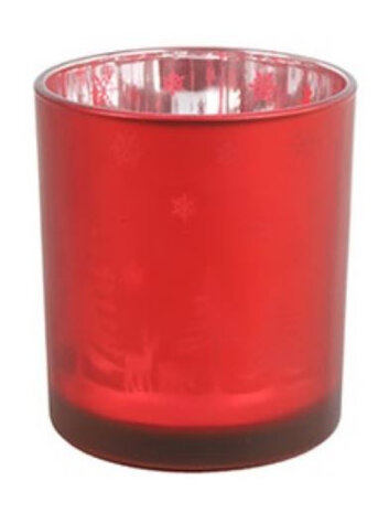 theelichthouder Dottie 8 cm glas rood/zilver