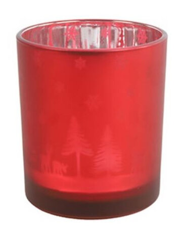 theelichthouder Dottie 10 cm glas rood/zilver