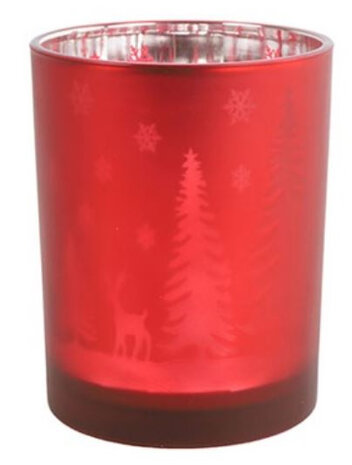 theelichthouder Dottie 12,5 cm glas rood/zilver
