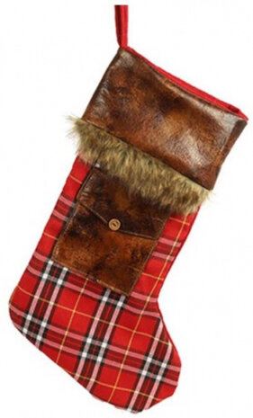 kerstsok Sukka 35 cm textiel rood/bruin
