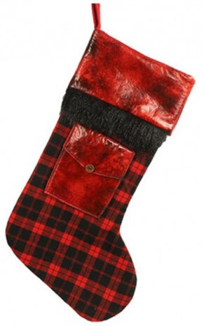 kerstsok Sukka 35 cm textiel rood/zwart