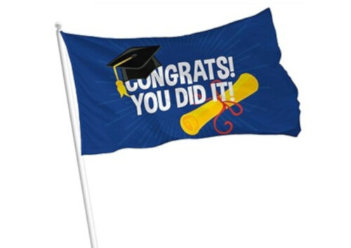 vlag Congrats! You did it! 90 x 60 cm katoen blauw
