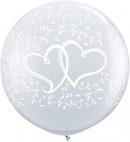 ballonnen grote hartjes 90 cm latex zilver/wit 2 stuks