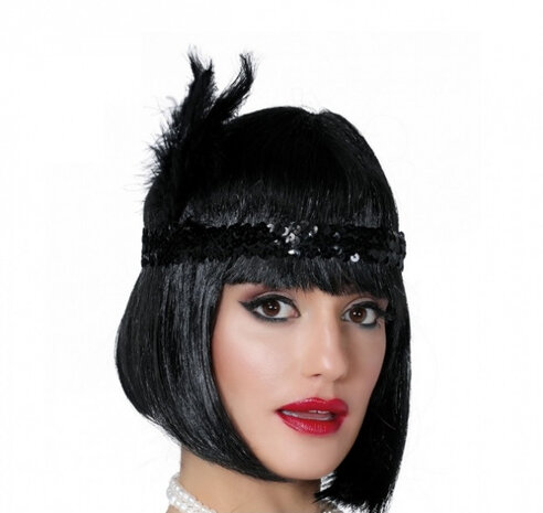 hoofdband charleston 20 cm veren zwart