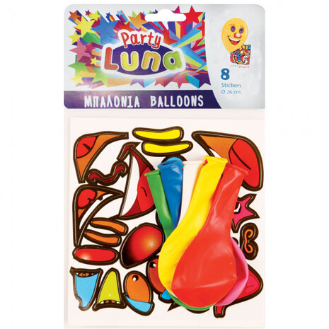 ballonnen met stickers 26 cm latex multicolor 8 st.