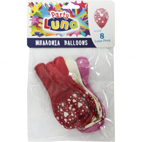 ballonnen hartjes latex rood/roze/wit 8 stuks
