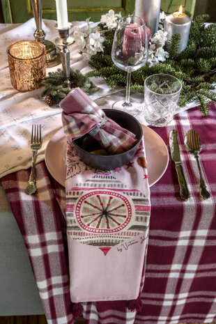 theedoek Kerstbal 45 x 65 cm katoen roze 2 stuks