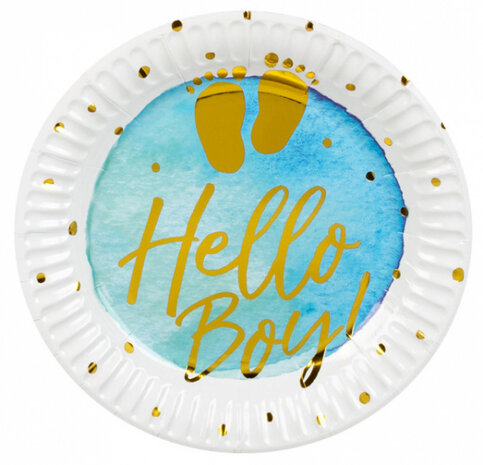 bordjes Hello Boy! jongens 18 cm papier wit/blauw 6 stuks