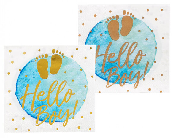 servetten Hello Boy! jongens papier wit/blauw 12 stuks