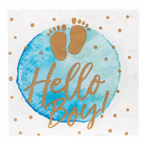 servetten Hello Boy! jongens papier wit/blauw 12 stuks