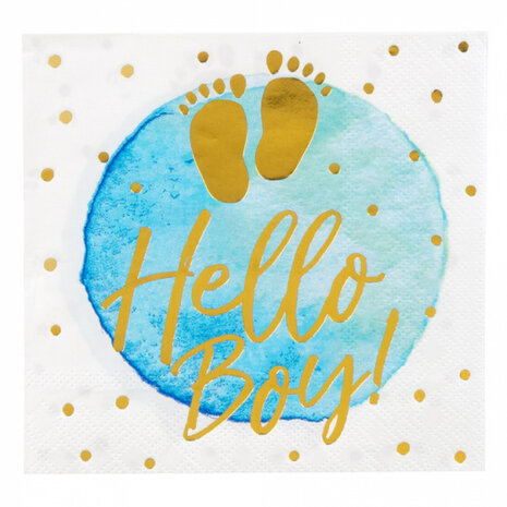 servetten Hello Boy! jongens papier wit/blauw 12 stuks