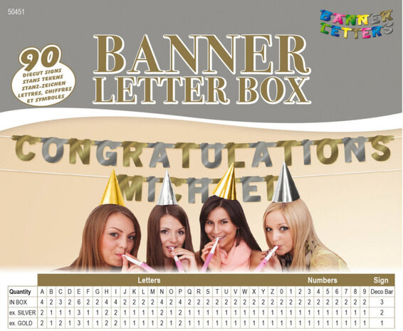 banner Letter Box 15 x 15 cm karton goud/zilver 90 stuks