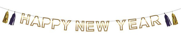 letterslinger Happy New Year papier goud/blauw