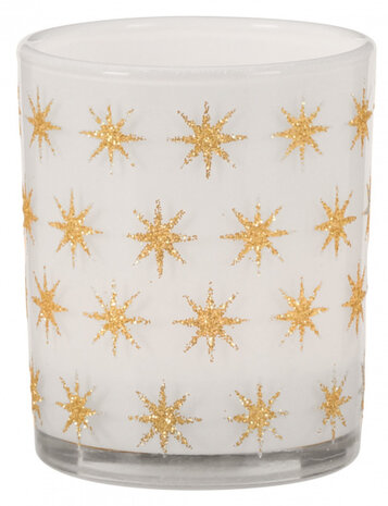 theelichthouder 9 x 8 cm glas wit/goud