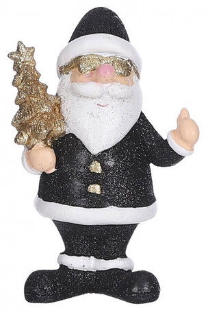 kerstbeeld kerstman 12 cm keramiek zwart/wit