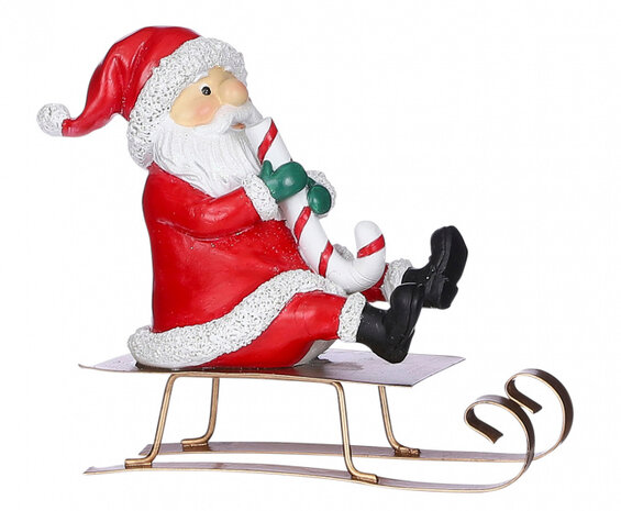 kerstbeeld kerstman 13,5 cm keramiek rood/wit