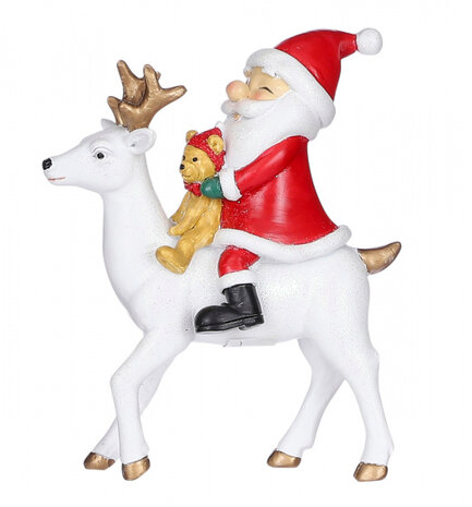 kerstbeeld kerstfiguur 14 cm keramiek wit/rood