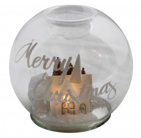 kaarshouder Merry Christmas led 12 cm glas transparant