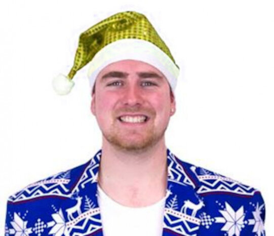 kerstmuts met pailletten 57 cm polyester geel