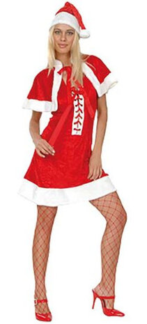 kerstjurk Santa Lady Deluxe dames PE rood/wit mt M/L