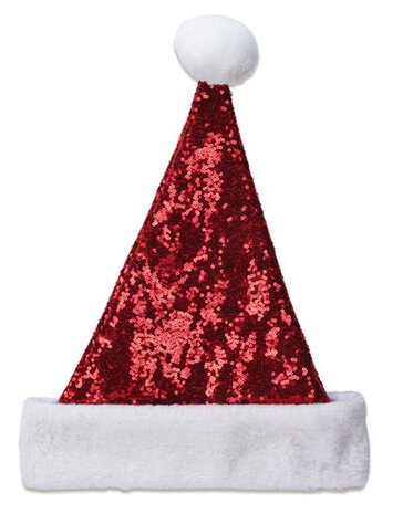 kerstmuts pailletten deluxe polyester rood/wit one-size