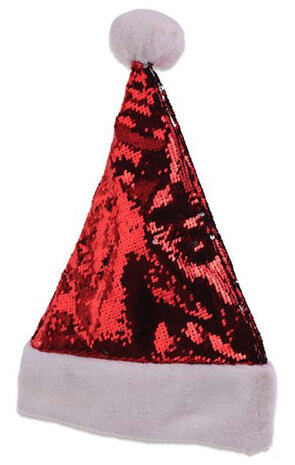kerstmuts pailletten switch polyester rood/zilver one-size