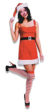 kerstjurk dames polyester rood/wit one-size 4-delig