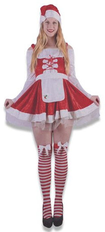 kerstjurk serveerster dames polyester rood/wit 4-delig