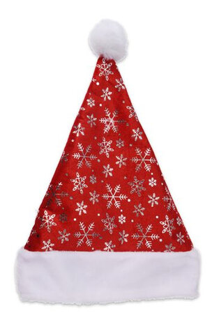 kerstmuts glitter sneeuwvlokken PE rood/wit/zilver