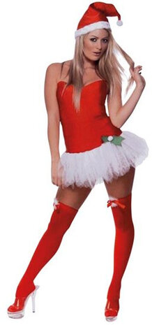 kerstjurk Santa polyester rood/wit maat S 3-delig