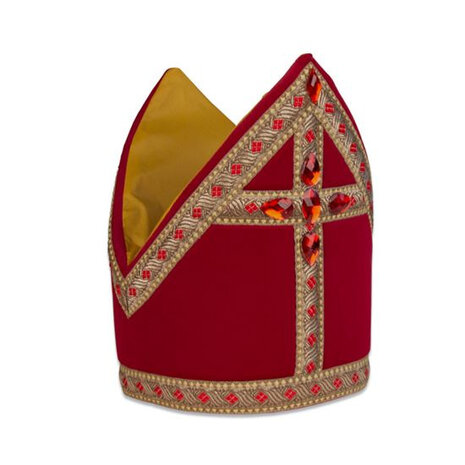 kokermijter Sint 61 cm polyester/fluweel rood/goud