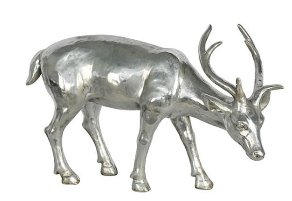 decoratie hert 17,5 x 65 x 43 cm polysteen zilver