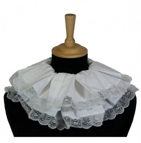 pietenkraag geplooid kant polyester wit one-size