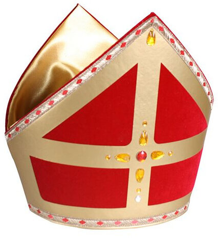 mijter TV-Sint luxe katoen rood/goud one-size