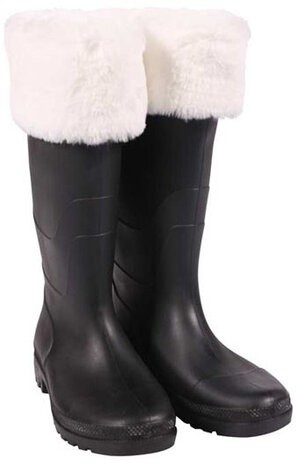 kerstlaarzen deluxe rubber/imitatiebont zwart/wit mt 43