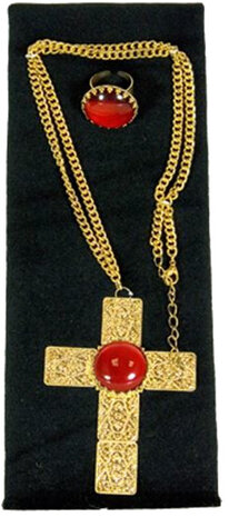 ketting en ring Sinterklaas goud/rood 2-delig