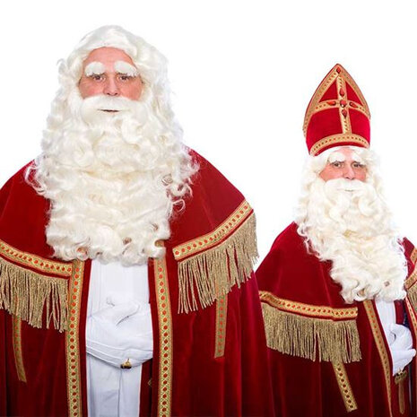 baardstel Sinterklaas deluxe kanekalonhaar wit 4-delig