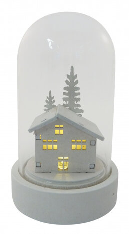 stolp Kersthuisje led 5 x 9 cm hout/glas wit