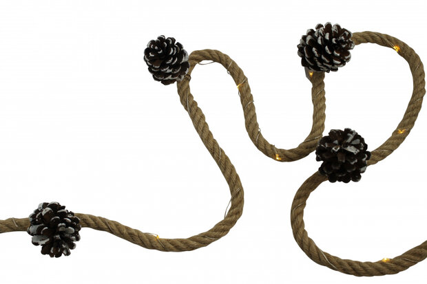 touwverlichting Dennenappels led 150 cm jute bruin